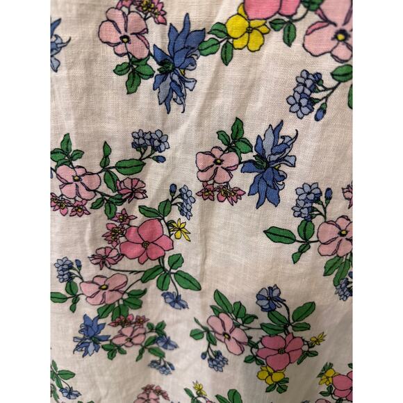 Linen Charter Club Luxury Floral Blouse Women's Size Large Pink Blue Cottagecore - Picture 7 of 8